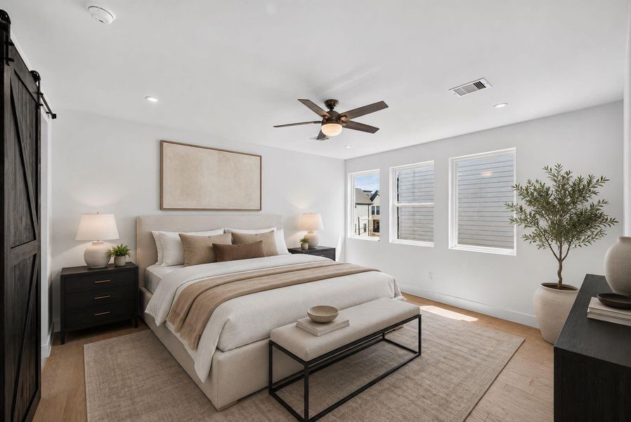 Virtually staged primary bedroom