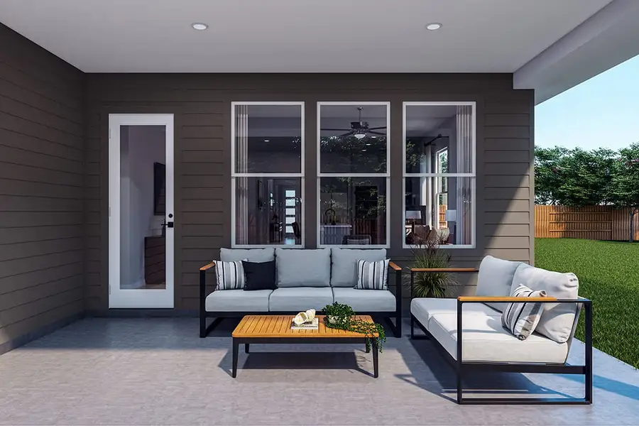 Exterior details and patio area of a home in Arbor Collection at Heritage, Dripping Springs (Image 2).