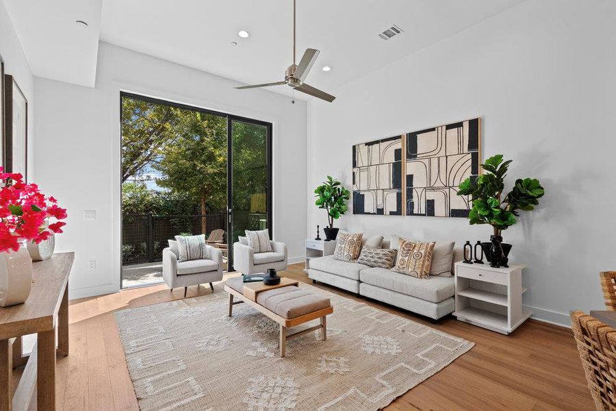 Furnished interior view inside a new home in Bluebonnet Lofts, Austin (Image 5). Furnished interior view inside a new home in Bluebonnet Lofts, Austin (Image 5).