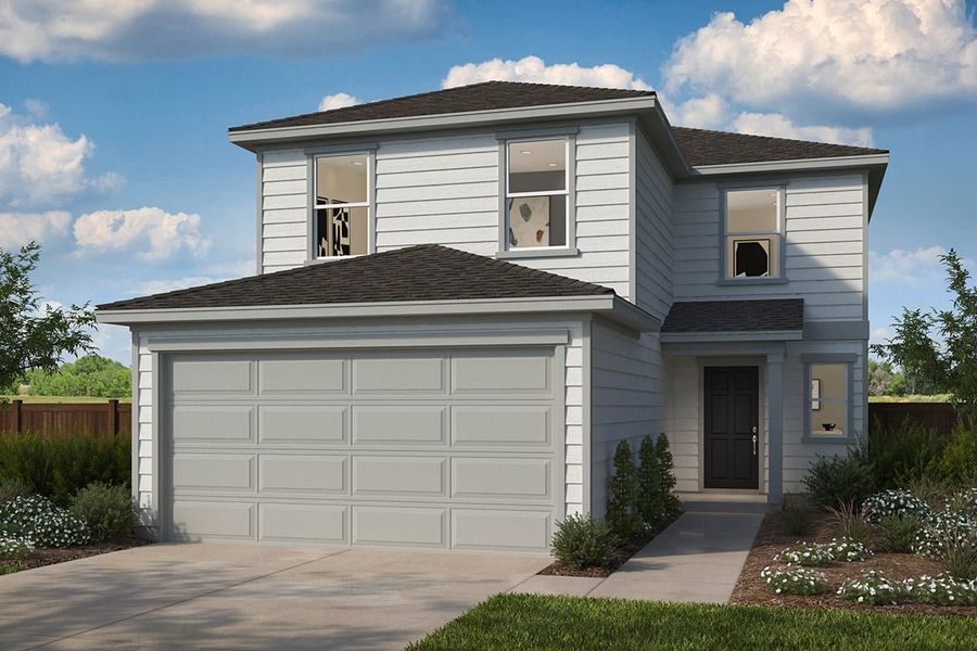 Representative exterior photo of a completed home built from the 2246 by KB Home in Madera Trails, New Caney, TX (Image 6). Representative exterior photo of a completed home built from the 2246 by KB Home in Madera Trails, New Caney, TX (Image 6).