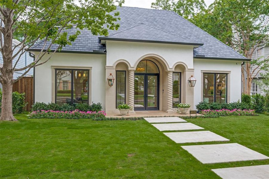 Front exterior of a new home in , Highland Park, TX, highlighting curb appeal (Image 1). Front exterior of a new home in , Highland Park, TX, highlighting curb appeal (Image 1).