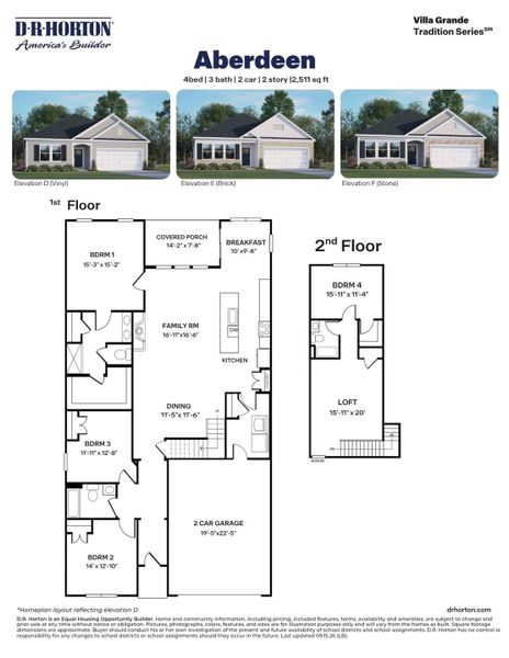 2D floor plan layout for the Aberdeen by D.R. Horton in Villa Grande, Winterville, NC (Image 5).