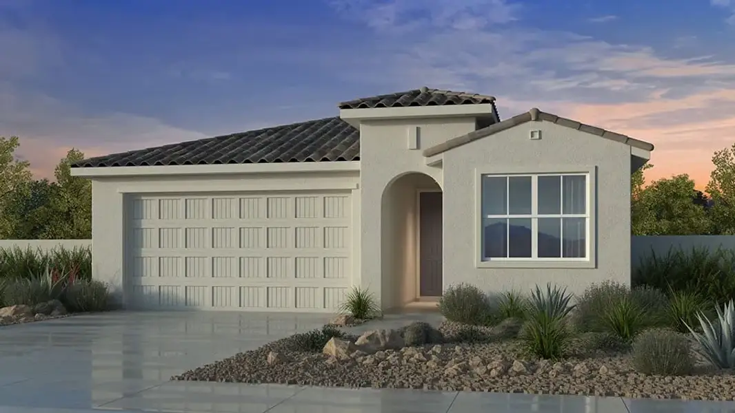Front exterior of a new home in Combs Ranch, San Tan Valley, AZ, highlighting curb appeal (Image 1). Front exterior of a new home in Combs Ranch, San Tan Valley, AZ, highlighting curb appeal (Image 1).