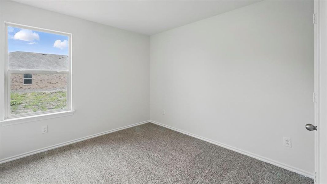 Neutral-toned bedroom featuring a single window with white trim, light gray wall paint, and gray carpet flooring