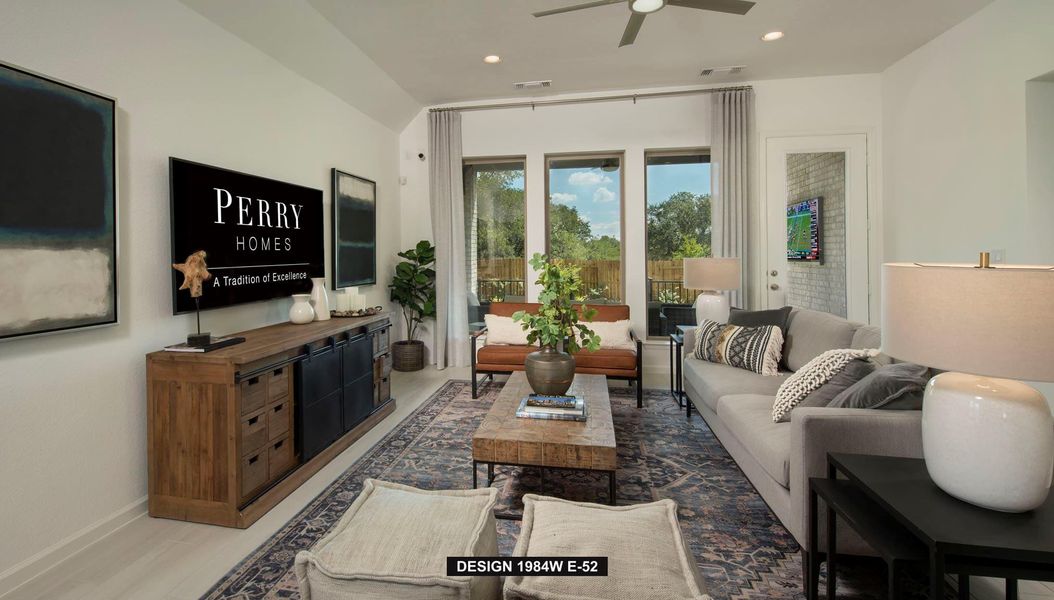 Living area featuring recessed lighting, a ceiling fan, and wood finished floors
