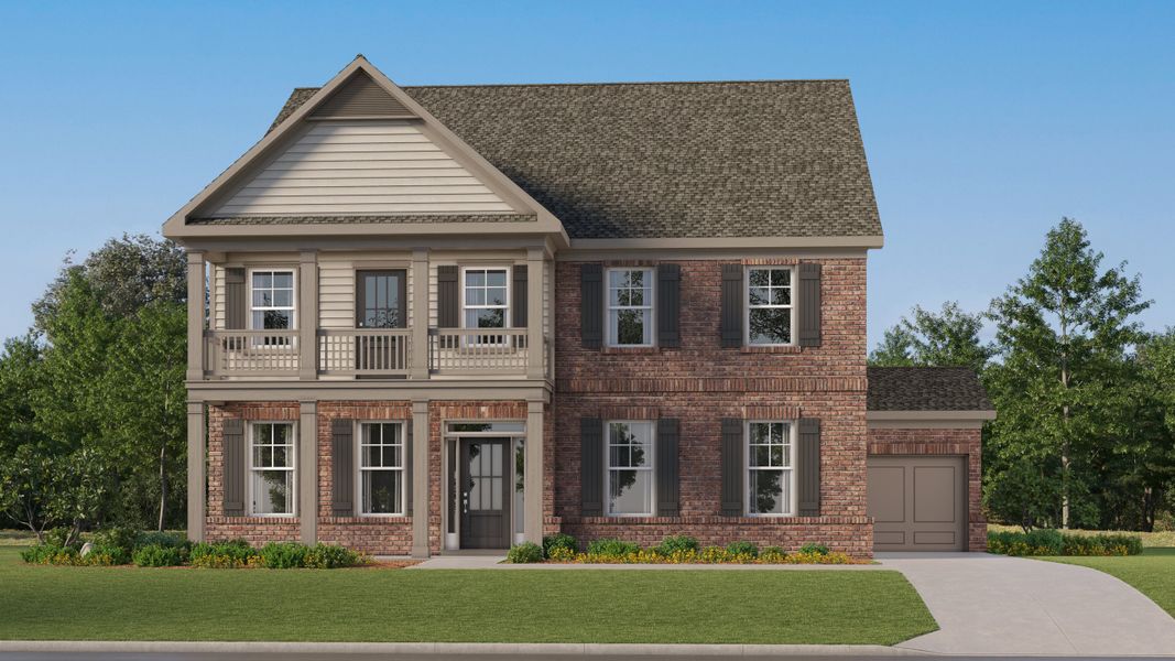Front exterior of a new home in Estates at Yellow Creek, Cumming, GA, highlighting curb appeal (Image 1). Front exterior of a new home in Estates at Yellow Creek, Cumming, GA, highlighting curb appeal (Image 1).
