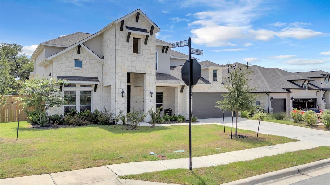 Front exterior of a new home in , Kyle, TX, highlighting curb appeal (Image 1). Front exterior of a new home in , Kyle, TX, highlighting curb appeal (Image 1).