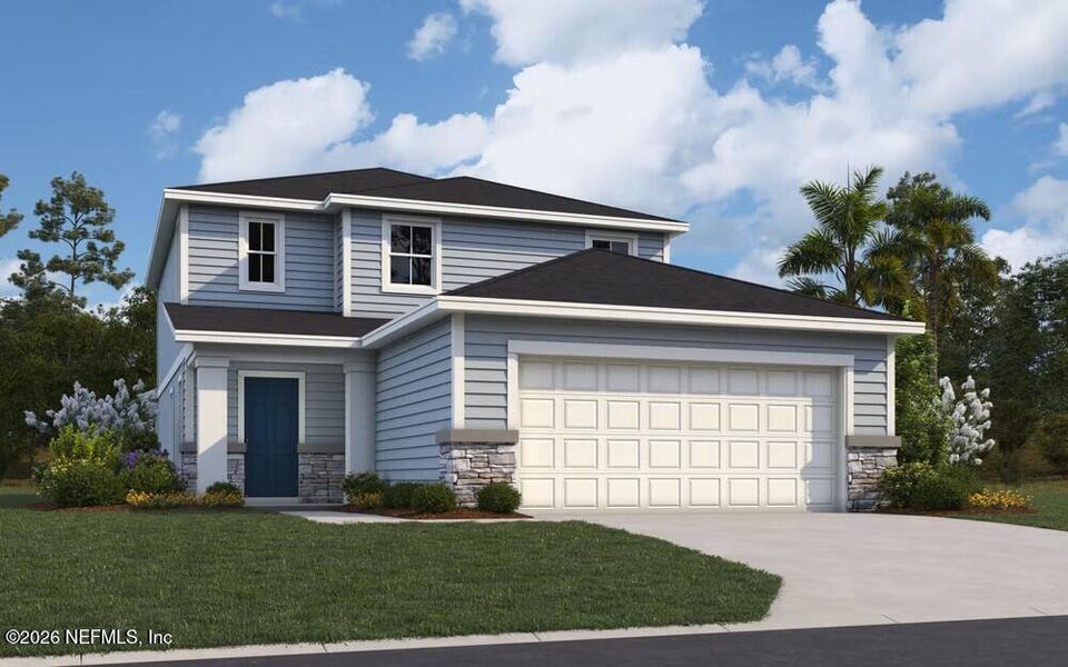 Front exterior of a new home in Diamond Springs, Jacksonville, FL, highlighting curb appeal (Image 1). Front exterior of a new home in Diamond Springs, Jacksonville, FL, highlighting curb appeal (Image 1).