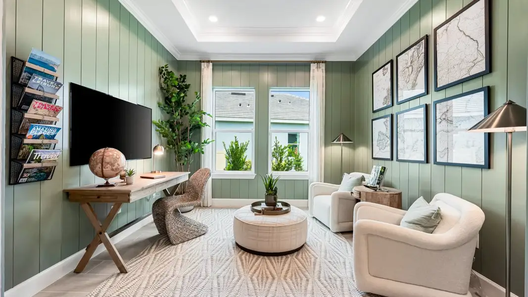 Furnished interior view inside a new home in Esplanade at Kingston, Estero (Image 15).