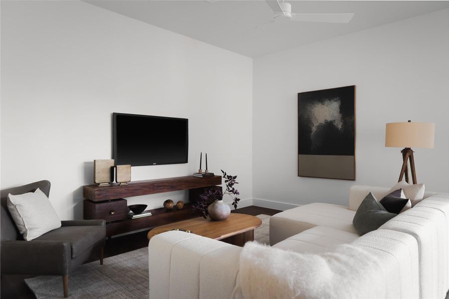 This expansive game and media room provides a secondary living area away from the main great room. Whether used for movie nights, a pool table, or a playroom, it’s a versatile space that keeps the noise and fun contained to one wing of the home.