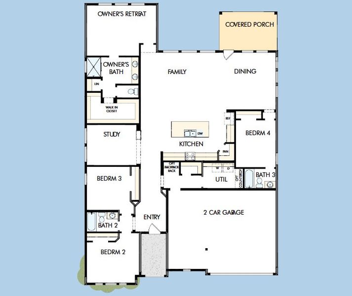 2D floor plan layout for the The Dominic by David Weekley Homes in Myrtle Creek, Waxahachie, TX (Image 3). 2D floor plan layout for the The Dominic by David Weekley Homes in Myrtle Creek, Waxahachie, TX (Image 3).