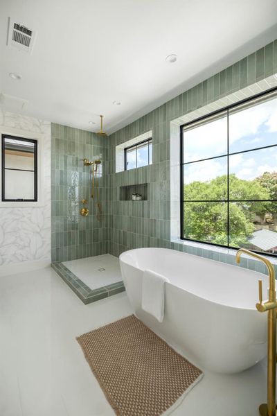 Seamless glass shower enclosure has now been added