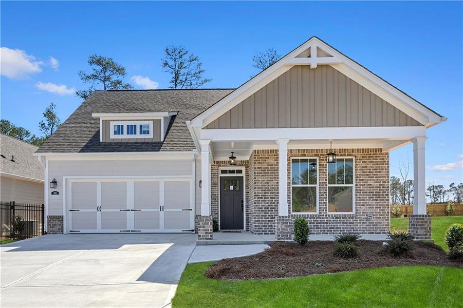 Front exterior of a new home in Echols Farm, Hiram, GA, highlighting curb appeal (Image 15). Front exterior of a new home in Echols Farm, Hiram, GA, highlighting curb appeal (Image 15).