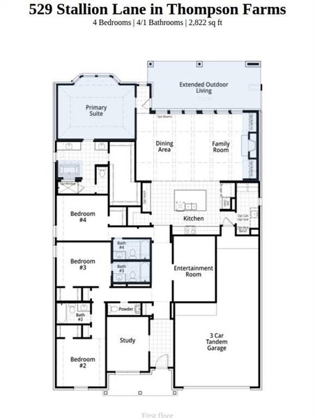 2D floor plan layout of this home in Thompson Farms, Van Alstyne, TX (Image 3).