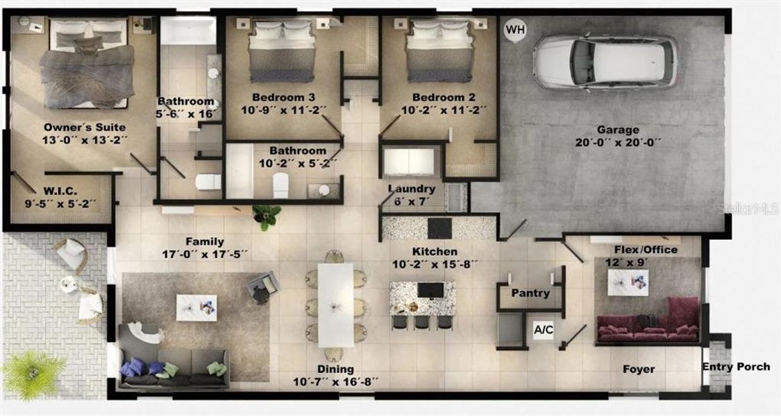 2D floor plan layout of this home in Yucatan Gardens, Orlando, FL (Image 2).