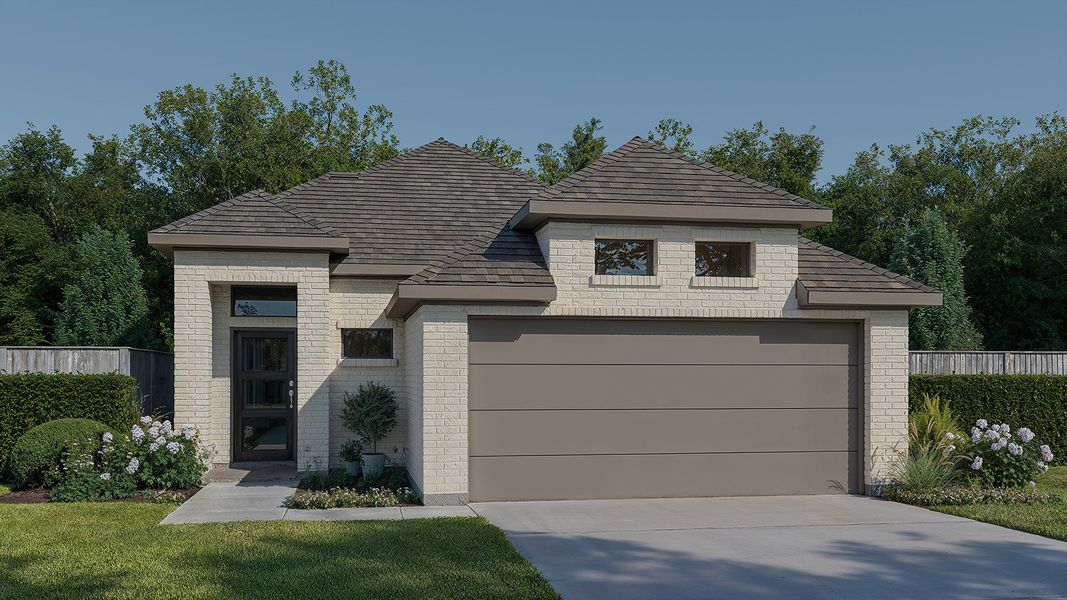 Representative exterior photo of a completed home built from the 1593W by Perry Homes in Santa Rita Ranch Tierra Rosa, Liberty Hill, TX (Image 16).