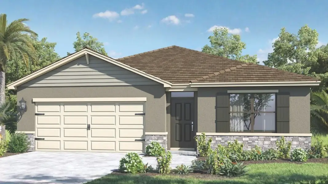 Front exterior of a new home in Sagewood, Apopka, FL, highlighting curb appeal (Image 2).