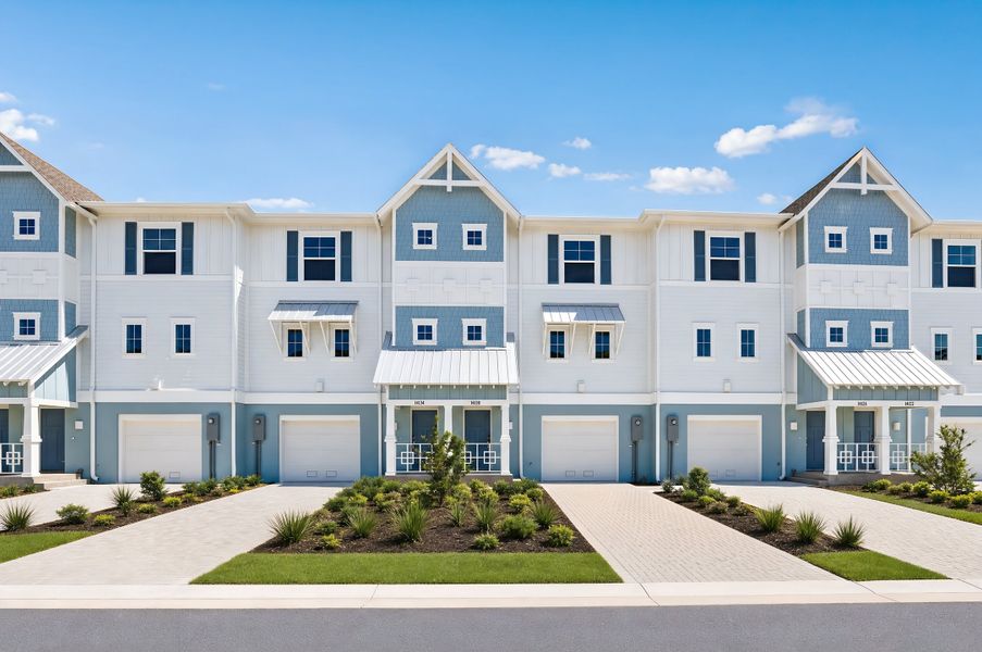 Front exterior of a new home in Lost Key Townhomes, Pensacola, FL, highlighting curb appeal (Image 1). Front exterior of a new home in Lost Key Townhomes, Pensacola, FL, highlighting curb appeal (Image 1).