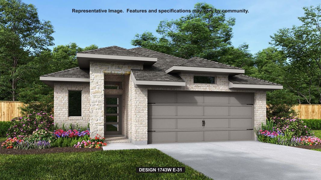 Front exterior of a new home in Crosswinds, Kyle, TX, highlighting curb appeal (Image 2).