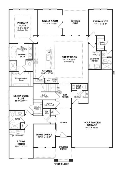 2D floor plan layout for the Versailles ESP by K. Hovnanian® Homes in Timberbrook, Justin, TX (Image 3).