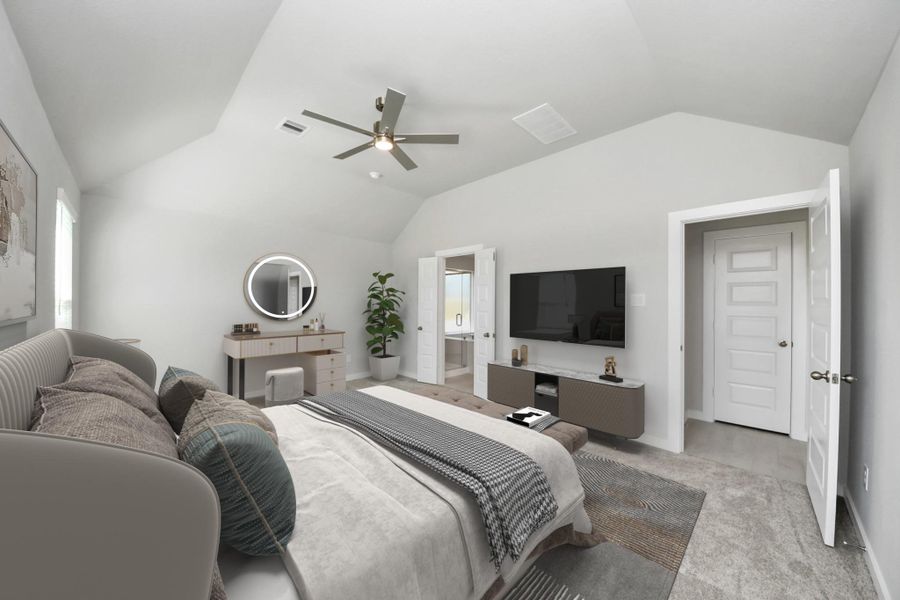 Virtually Staged - Primary Bedroom. Sample photo of completed home with similar floor plan. Actual colors and selections may vary.