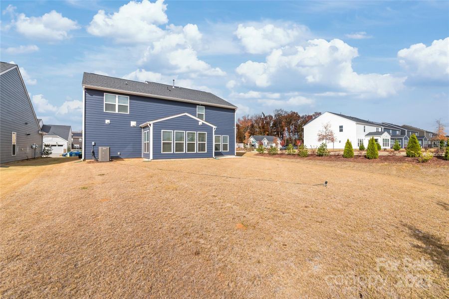 Large level backyard already has landscaping in place that will grow for beauty and privacy Large level backyard already has landscaping in place that will grow for beauty and privacy