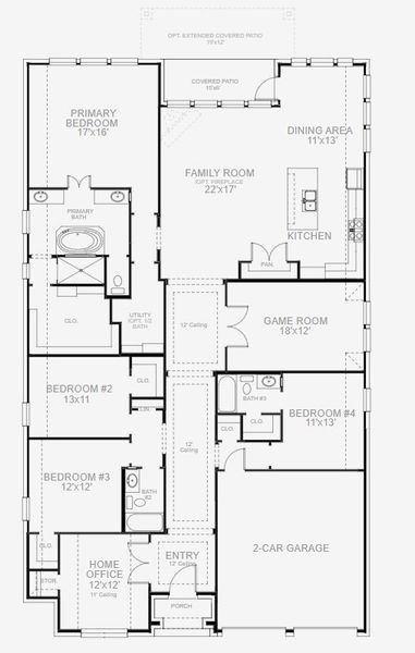 2D floor plan layout of this home in The Colony 60', Bastrop, TX (Image 4).