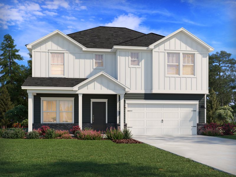 Representative exterior photo of a completed home built from the Cottonwood by Meritage Homes in Oxford Station, Salisbury, NC (Image 2).