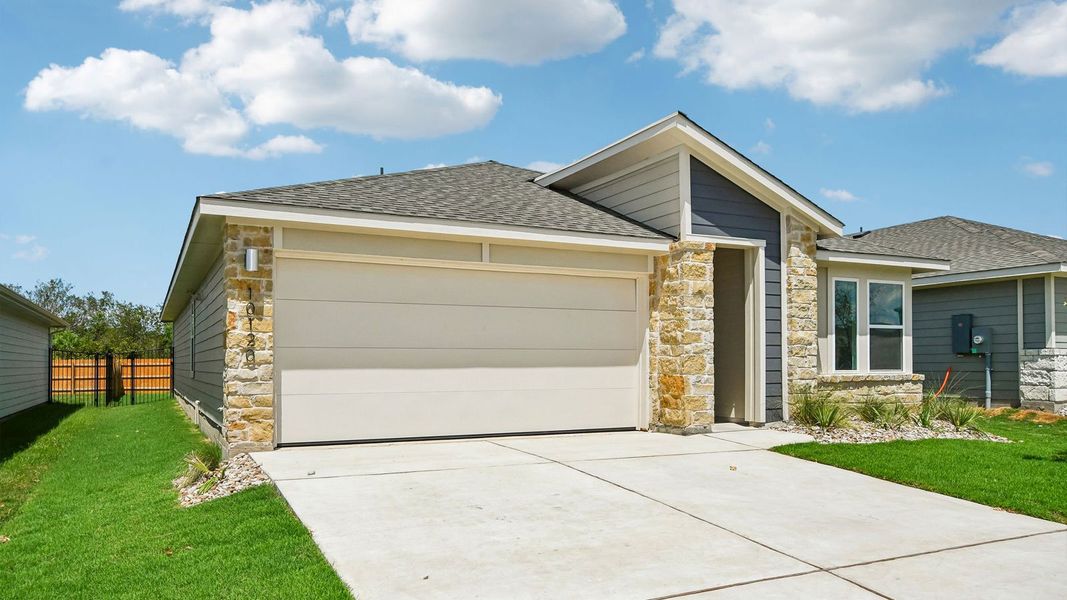 Front exterior of a new home in Trails at Wildhorse, Austin, TX, highlighting curb appeal (Image 2).