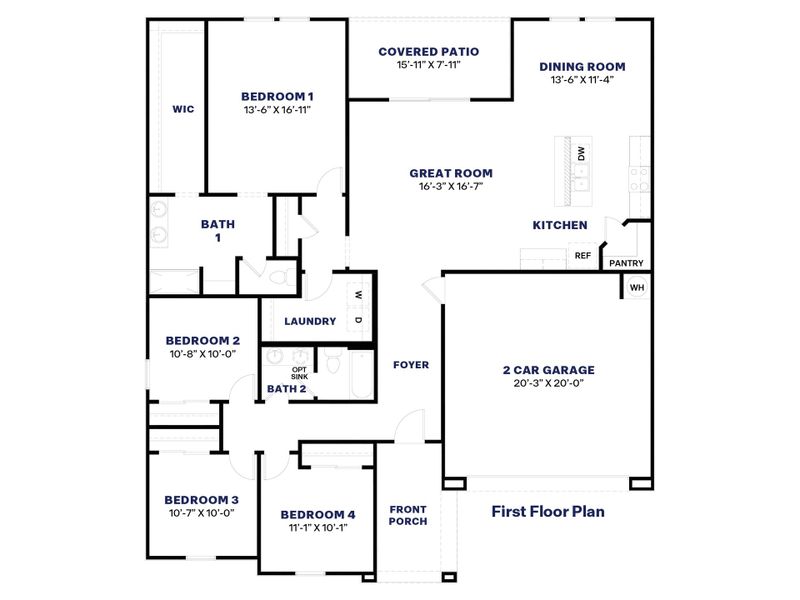 2D floor plan layout for the Dean by D.R. Horton in Carlton Commons, Casa Grande, AZ (Image 3).
