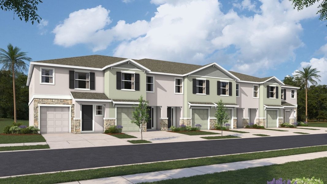 Representative exterior photo of a completed home built from the Addington by D.R. Horton in Sanctuary at Citrus Park Townhomes, Tampa, FL (Image 1). Representative exterior photo of a completed home built from the Addington by D.R. Horton in Sanctuary at Citrus Park Townhomes, Tampa, FL (Image 1).