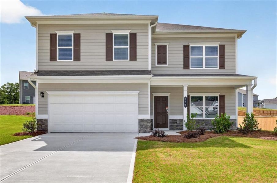 Front exterior of a new home in Jones Ridge, Dallas, GA, highlighting curb appeal (Image 2). Front exterior of a new home in Jones Ridge, Dallas, GA, highlighting curb appeal (Image 2).