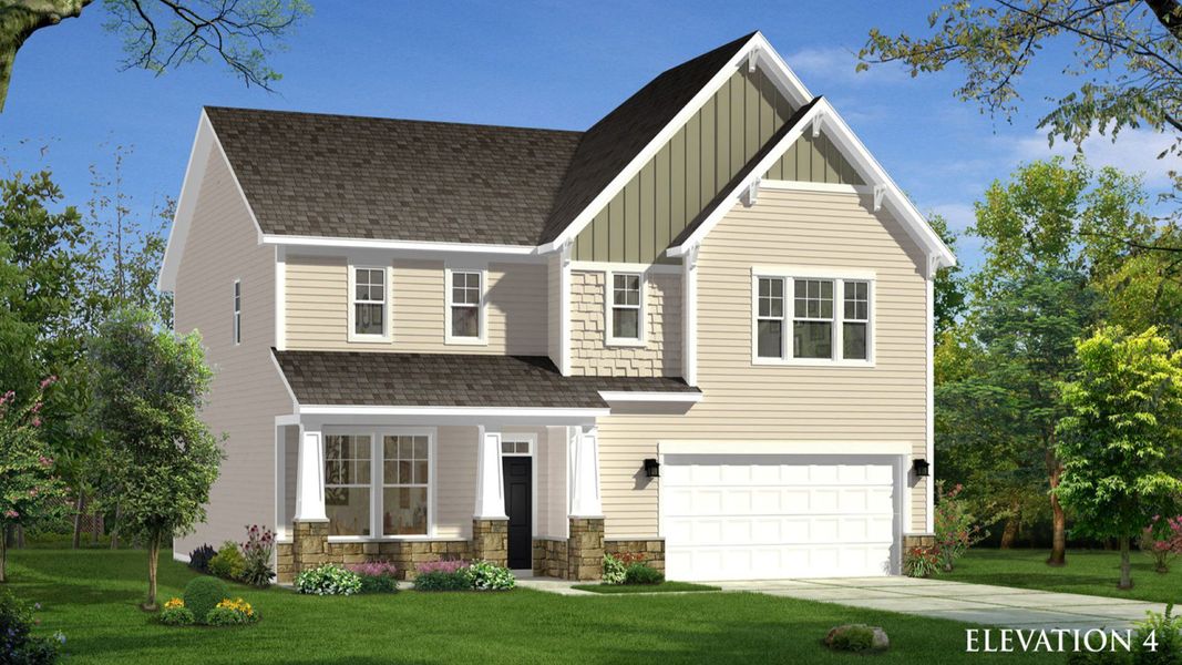 Representative exterior photo of a completed home built from the Elmhurst by DRB Homes in Provisions at Courtland, Sanford, NC (Image 7). Representative exterior photo of a completed home built from the Elmhurst by DRB Homes in Provisions at Courtland, Sanford, NC (Image 7).