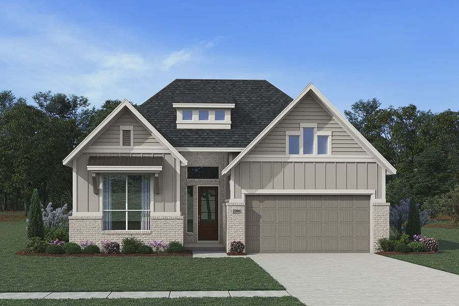 Representative exterior photo of a completed home built from the Hampton by Chesmar Homes in Blue Heron, Mont Belvieu, TX (Image 30).