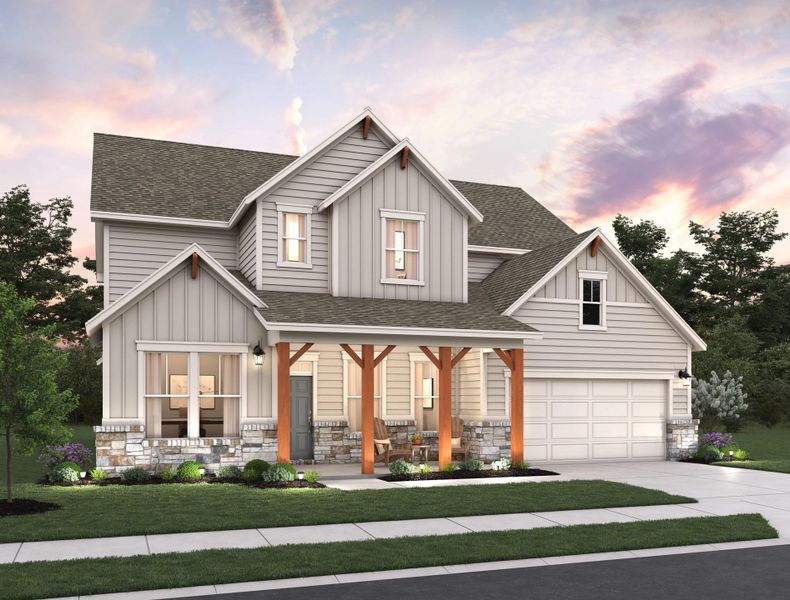 Representative exterior photo of a completed home built from the Hathaway by Ashton Woods in The Trails at Carmel 60s, Pflugerville, TX (Image 21). Representative exterior photo of a completed home built from the Hathaway by Ashton Woods in The Trails at Carmel 60s, Pflugerville, TX (Image 21).