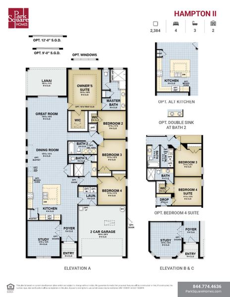 2D floor plan layout for the Hampton II by Park Square Residential in Tamarack at Two Rivers, Zephyrhills, FL (Image 3).