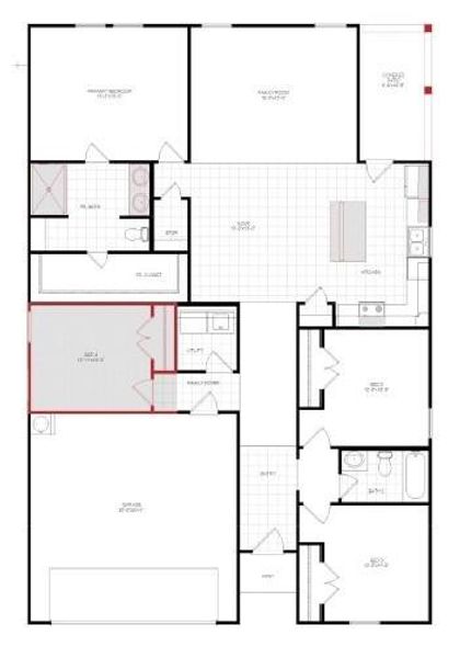 2D floor plan layout of this home in Burgess Meadows 60s, Cleburne, TX (Image 2). 2D floor plan layout of this home in Burgess Meadows 60s, Cleburne, TX (Image 2).