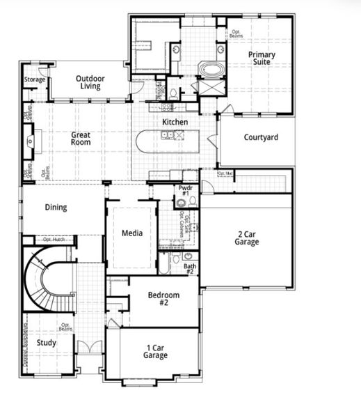 2D floor plan layout for the 608 by Highland Homes in The Grove Frisco: 95ft. lots, Frisco, TX (Image 5). 2D floor plan layout for the 608 by Highland Homes in The Grove Frisco: 95ft. lots, Frisco, TX (Image 5).
