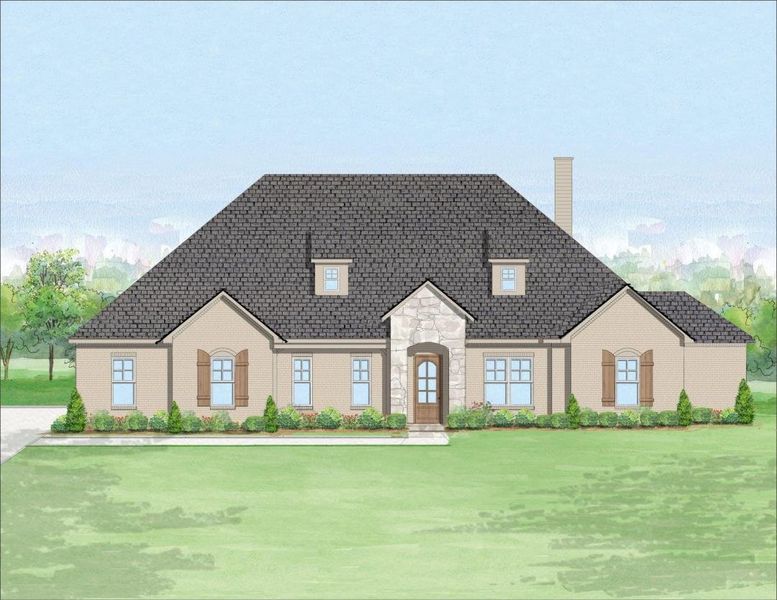 Front exterior of a new home in Parker Ridge, Weatherford, TX, highlighting curb appeal (Image 2). Front exterior of a new home in Parker Ridge, Weatherford, TX, highlighting curb appeal (Image 2).