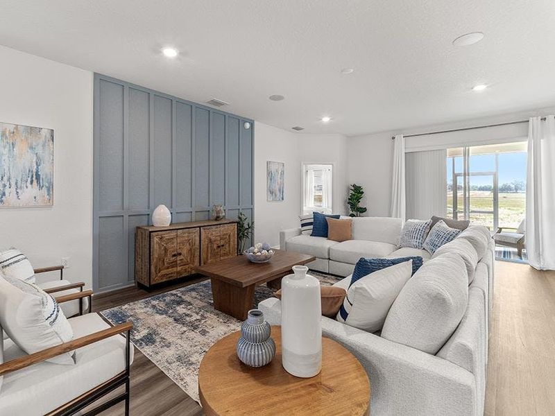 The gathering room easily fits a sectional, or other furniture layouts - Westin II by Highland Homes