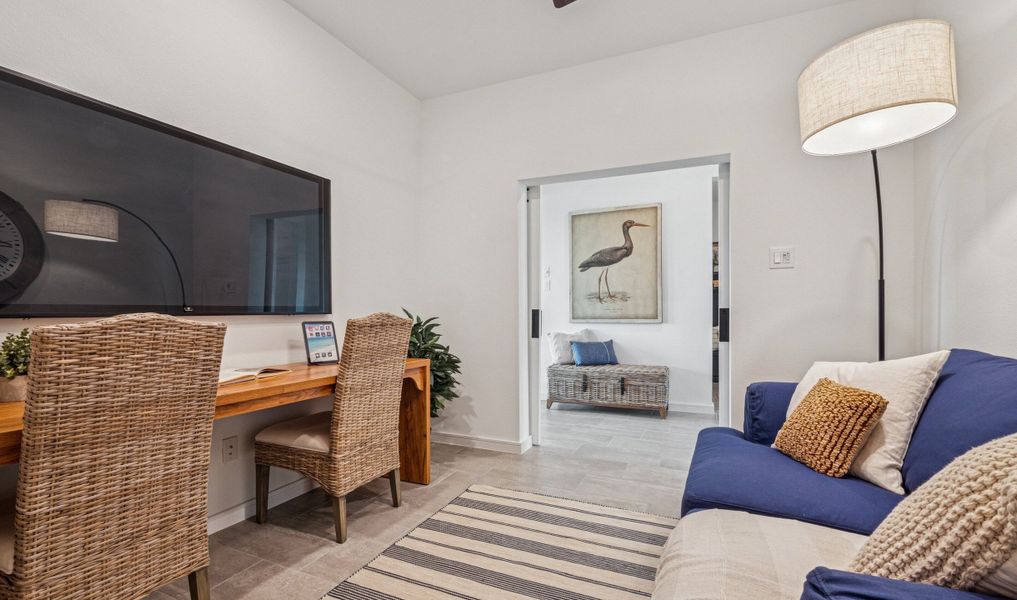 Home office with sliding doors