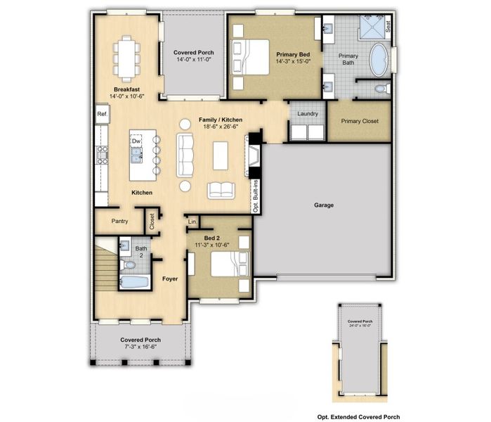 2D floor plan layout for the Miller by Grant & Co in Villages of Green Meadows, Munford, TN (Image 3).