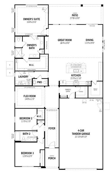 2D floor plan layout for the Oxford by Mattamy Homes in Saguaro Reserve II, Marana, AZ (Image 4).