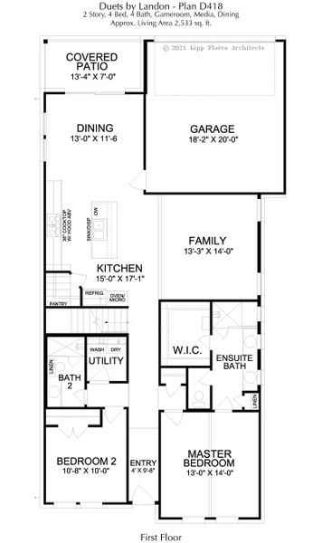 2D floor plan layout for the Duets D418 by Landon Homes in Duets 41s, Frisco, TX (Image 12). 2D floor plan layout for the Duets D418 by Landon Homes in Duets 41s, Frisco, TX (Image 12).