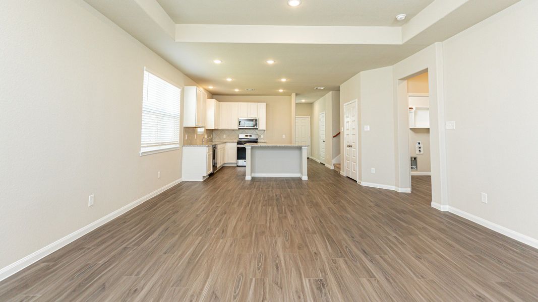 Family Room to Dining Area and Kitchen