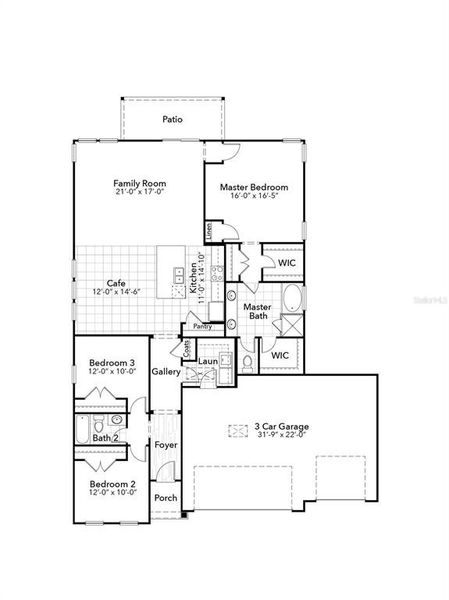 2D floor plan layout of this home in Palm Coast Homes, Palm Coast, FL (Image 3).