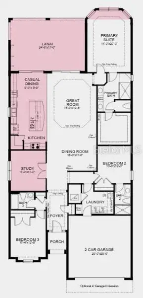 2D floor plan layout of this home in Esplanade at Wiregrass Ranch, Wesley Chapel, FL (Image 3).