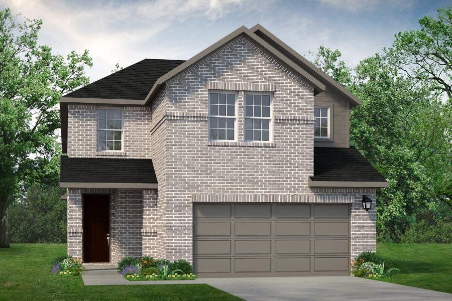 Front exterior of a new home in Reunion, Rhome, TX, highlighting curb appeal (Image 1). Front exterior of a new home in Reunion, Rhome, TX, highlighting curb appeal (Image 1).