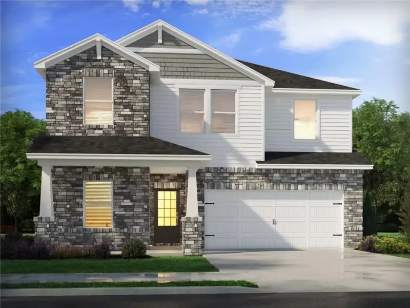 Front exterior of a new home in Moss Farms, Lula, GA, highlighting curb appeal (Image 1). Front exterior of a new home in Moss Farms, Lula, GA, highlighting curb appeal (Image 1).