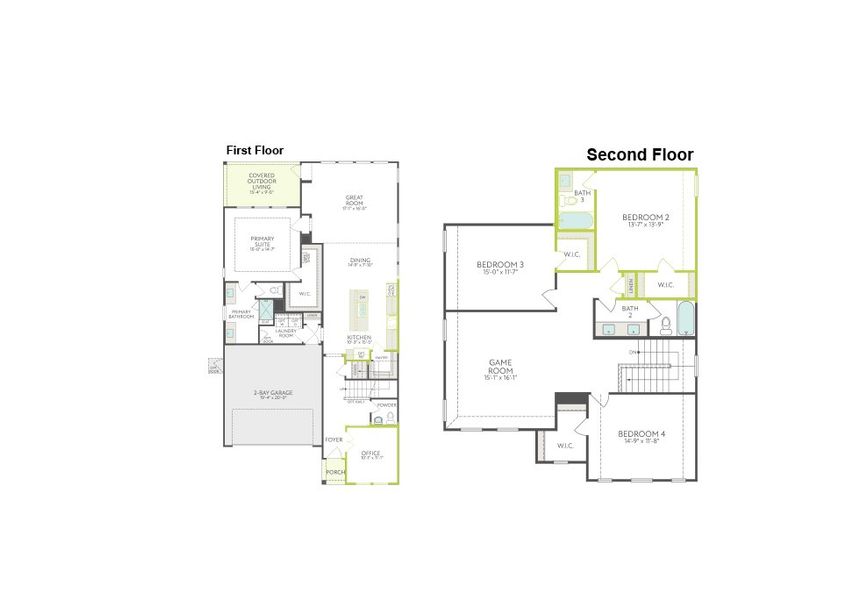 2D floor plan layout of this home in Treeline, Justin, TX (Image 2). 2D floor plan layout of this home in Treeline, Justin, TX (Image 2).